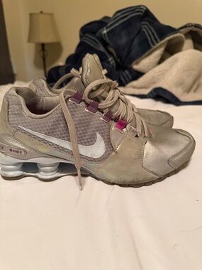 Nike Women's Shox Iridescent Taupe and Pink Athletic Sneakers